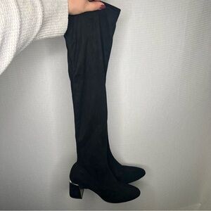 Zara Basic |‎ 41 Black Over the Knee Boots with Block Heel and Pull-On Style